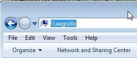 A Windows File Explorer address bar with \\aagsolo typed into it