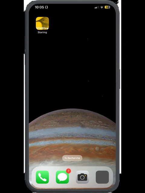 Starling control panel icon pinned to a phone's home screen, next to the regular apps