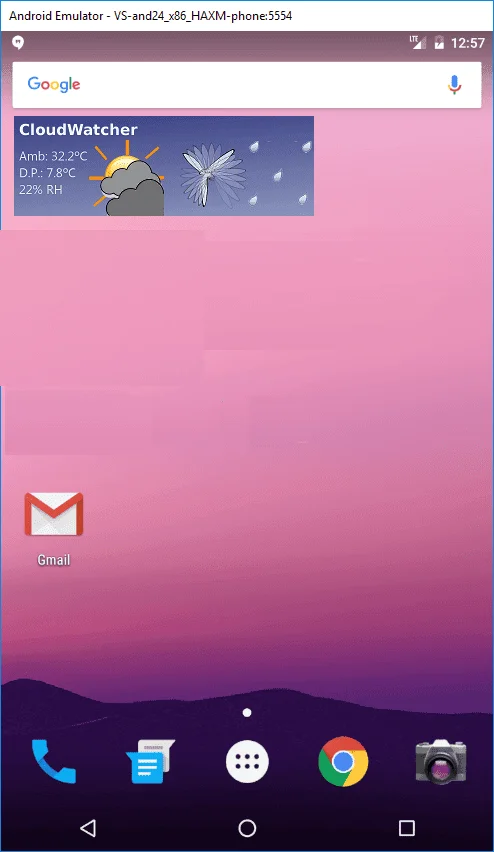 AAG widget running in Android emulator on PC