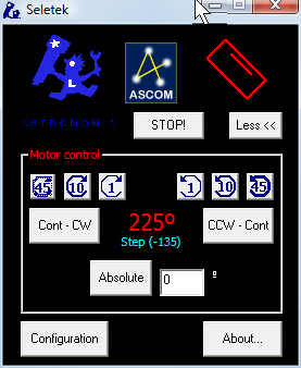 Seletek rotator view — position in degrees with angle controls