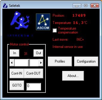 Seletek detail screen 1 — motor configuration tab