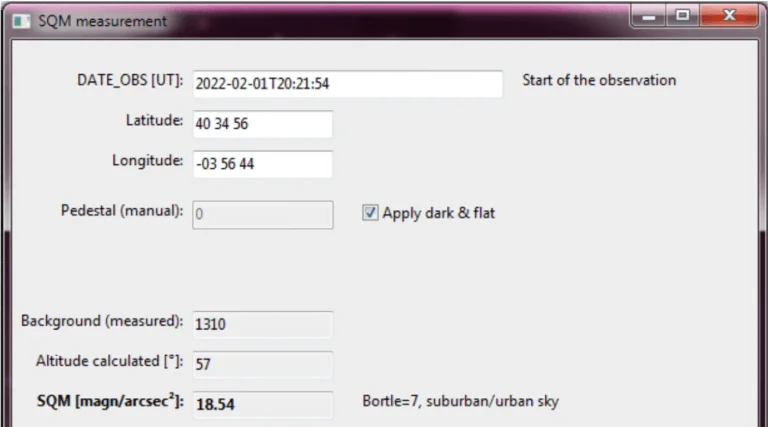 ASTAP SQM report — calibration result screenshot