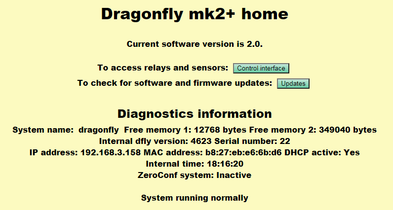 DragonFly web home screen