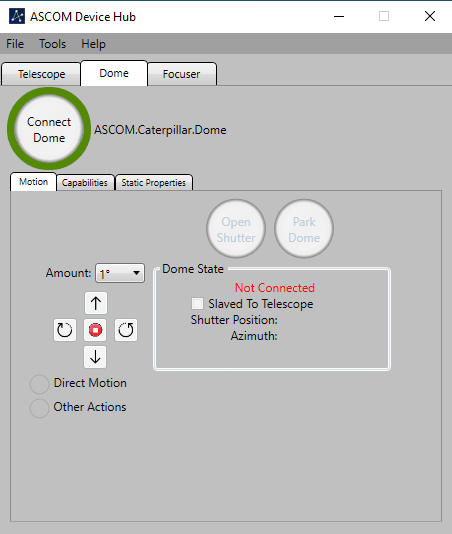 ASCOM Device Hub Dome tab