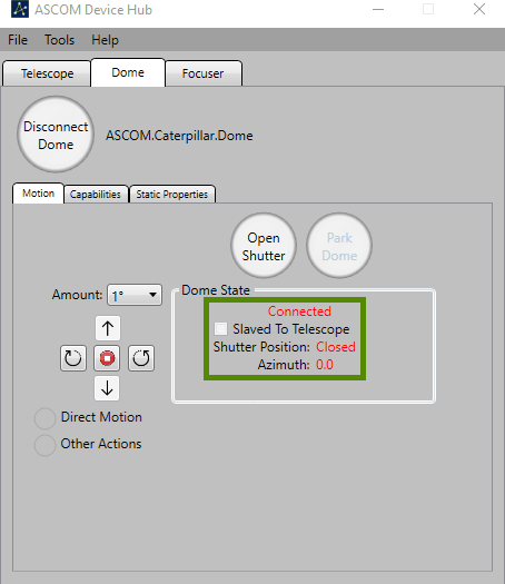 ASCOM Device Hub Telescope tab