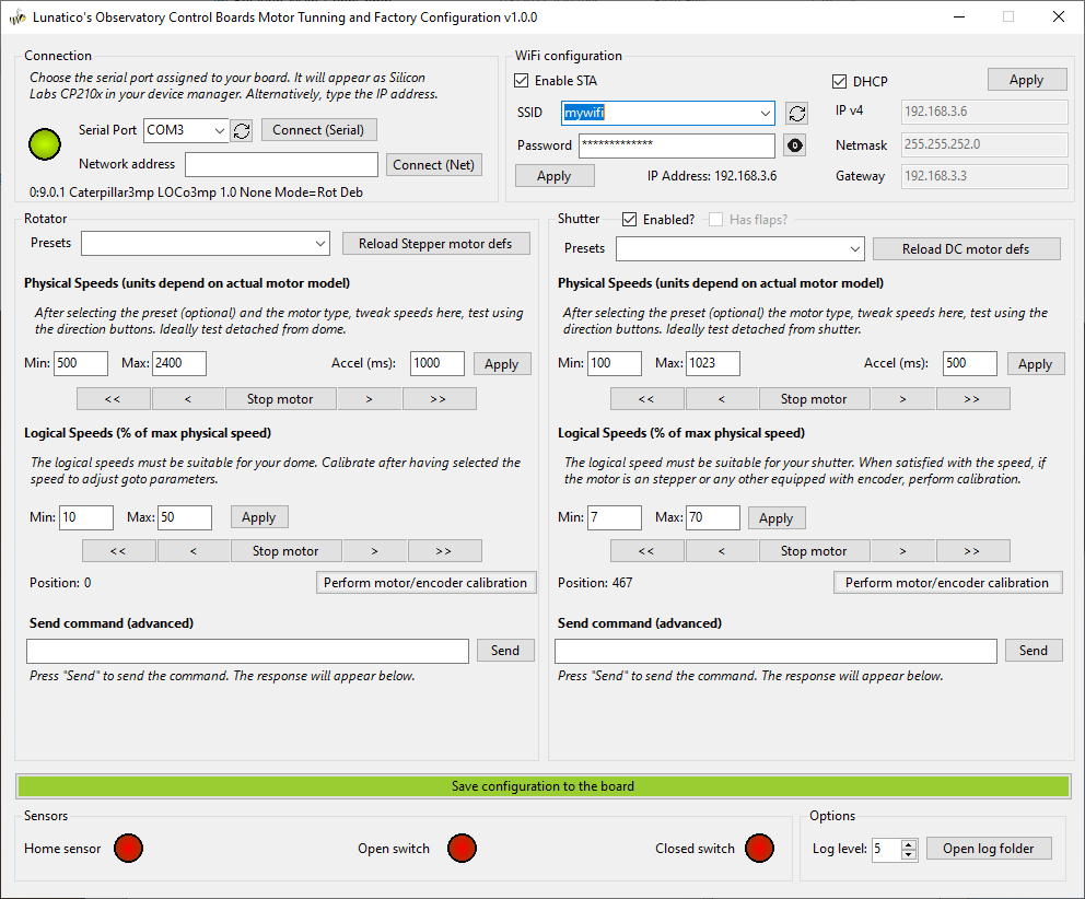Initial motor configuration and settings application