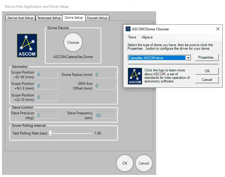 ASCOM Device Hub — ASCOM.Caterpillar.Dome driver