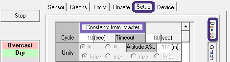 Setup tab, Device section, with the Constants from Master button highlighted