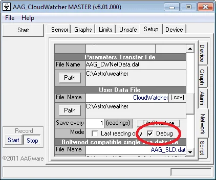 CloudWatcher user data debug log output