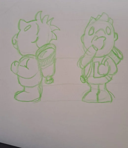 Two pencil sketches reimagining Cristobal's pose, by Bernardo