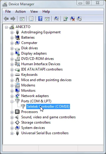 Device Manager—locating the USB device