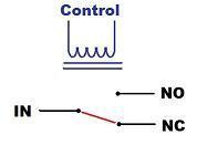 3-contact relay unpowered: IN connected to NC