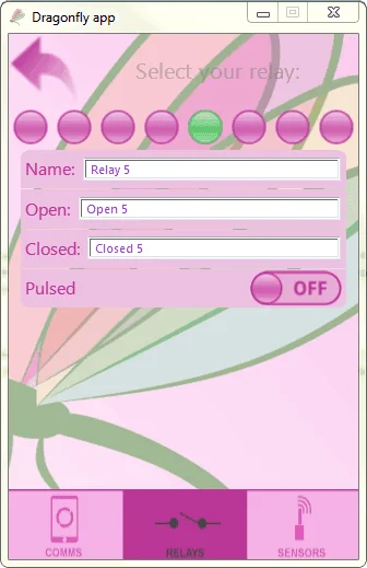 DragonFly desktop app—relay configuration screen