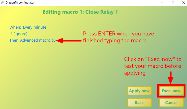 Editing an advanced macro with the syntax typed and Exec. now highlighted