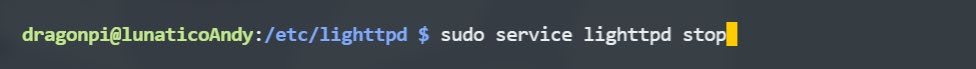 Terminal command: sudo service lighttpd stop