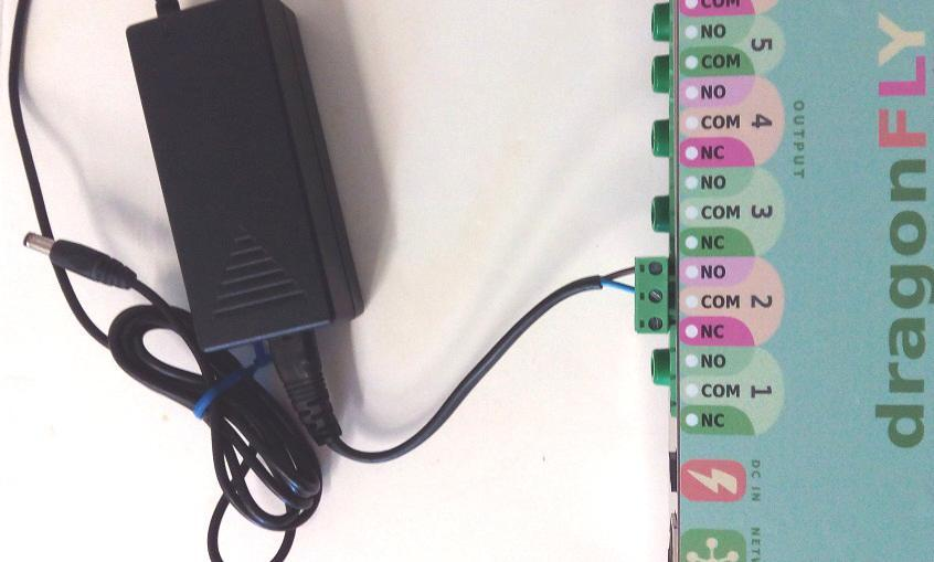 A power supply's AC cable wired into relay 3's power input
