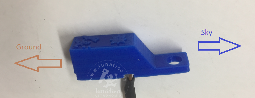 Tilt sensor with the star pointing toward Sky and the Lunatico logo toward Ground