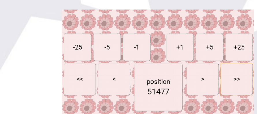 Limpet control page: buttons -25, -5, -1, +1, +5, +25 and <<, <, position, >, >>