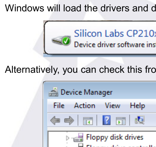 Windows Device Manager, Ports (COM & LPT), with Silicon Labs CP210x USB to UART Bridge (COM8) circled
