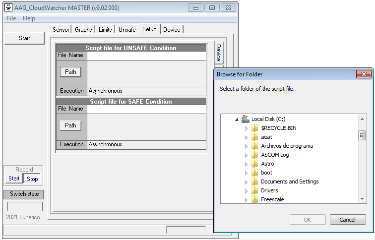 script selecting in CloudWatcher