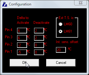 Seletek temperature sensor calibration screen — offset adjustment