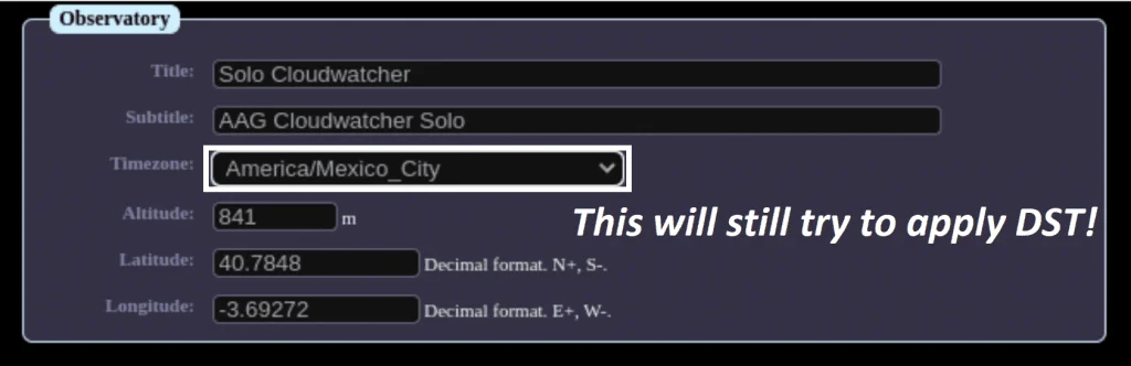 SOLO config — fixed UTC offset selection