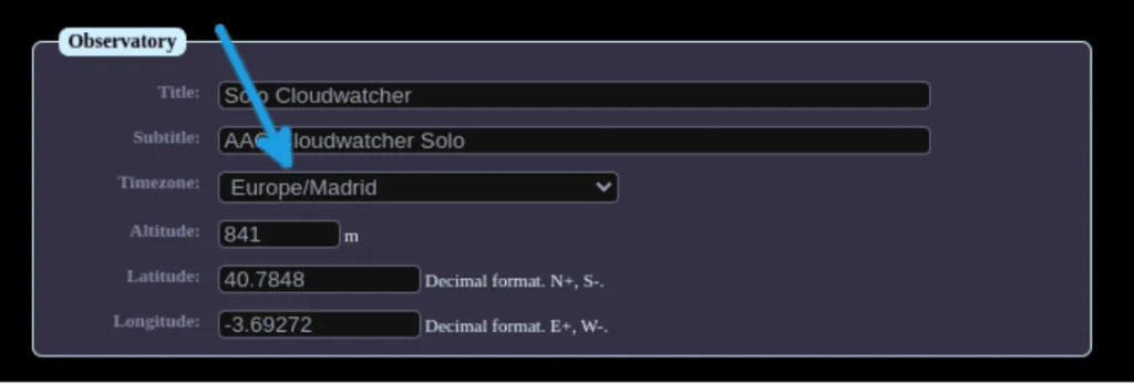 SOLO config — time zone dropdown step 1