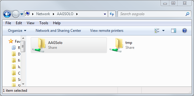 Windows network browser showing the AAGSolo and tmp network shares