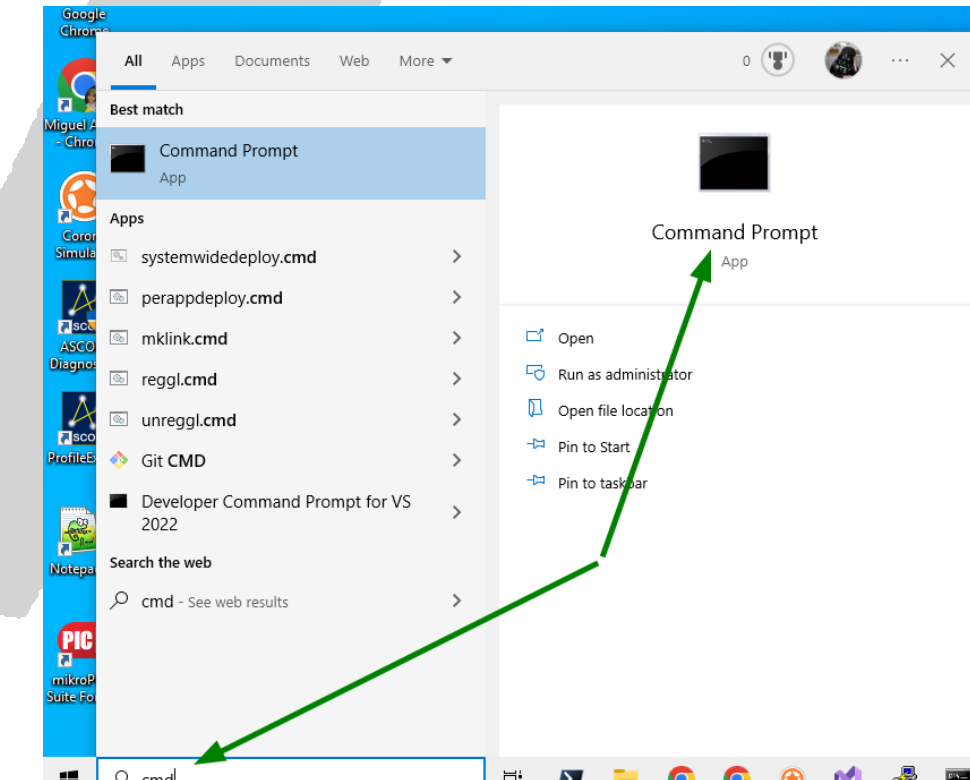 Windows search showing Command Prompt as the best match for cmd