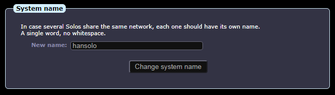 System name field, for giving a unique name to a SOLO sharing a network with others