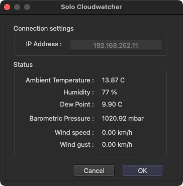 TheSkyX Pro — SOLO CloudWatcher plugin settings