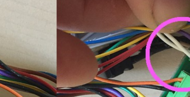 Close-up of the finished connections in the green terminal block
