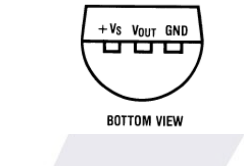 LM61 TO-92 package, bottom view, with +Vs, Vout and GND pins labelled