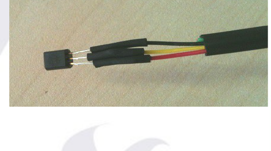 LM61 sensor wired with red, yellow and black wires, heat-shrink tubed