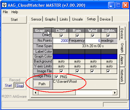 AAG CloudWatcher master screen