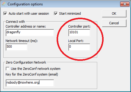 Dragonfly v.2.0 configuration options screen